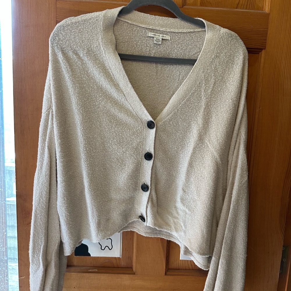 American Eagle Outfitters Cream V-Neck Sweater